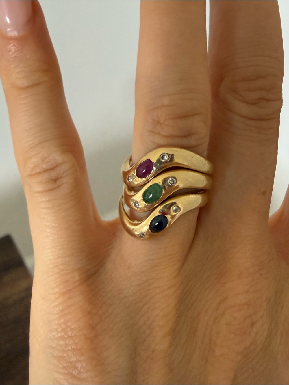 Set of 3 Gold-Tone Colorful Gemstone Stackable Rings